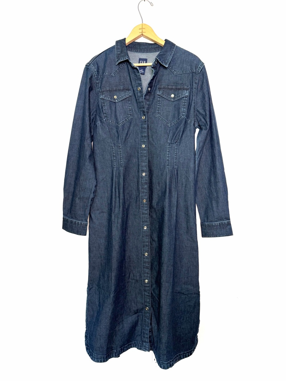 Gap Western Pleated Denim Midi Dress Dark Wash Size Medium - Picture 2 of 8